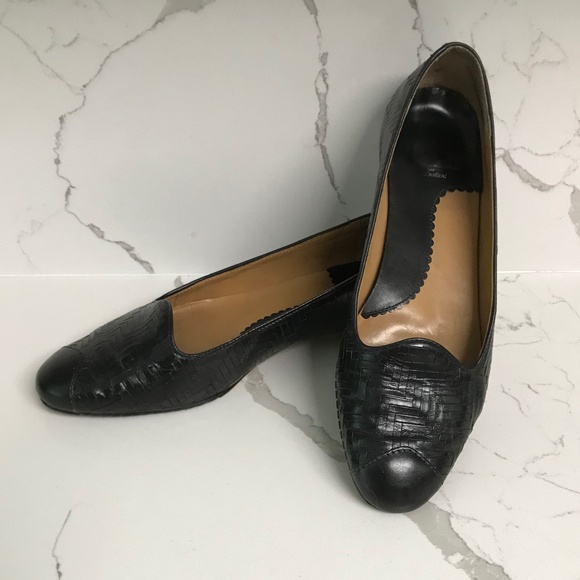 Trotters Z Collection Black Woven Leather Toe Cap Flats Loafers Euro 38 - Picture 1 of 10